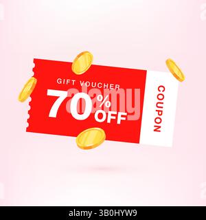Bon cadeau de réduction 3D avec coupon. vecteur coupon. coupon de réduction. Coupon de carte-cadeau conception 3d avec pourcentage de réduction. Illustration de Vecteur