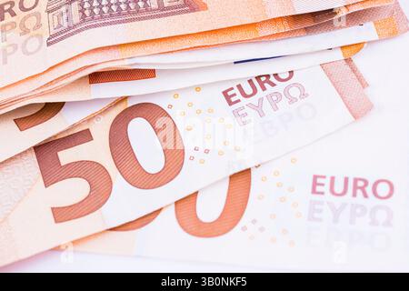 Gros plan d'un billet de l'Union européenne de 50 EUROS. L'euro est la monnaie officielle de 19 des 27 états membres de l'Union européenne. Ce groupe o Banque D'Images
