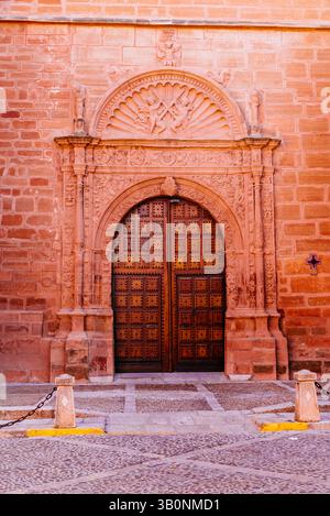 Portail latéral. Église de San Andres et son impressionnante façade de style classique. Villanueva de los Infantes, Ciudad Real, Castille-la Manche, Espagne, Europ Banque D'Images