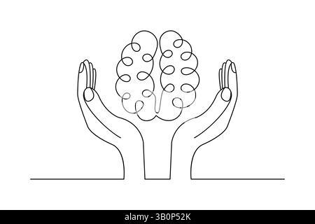 Dessin continu d'une ligne du cerveau humain de l'icône de vecteur de contour minimaliste Illustration de Vecteur