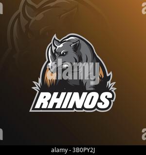 mascotte de conception de logo vectoriel rhino avec style de concept d'illustration moderne pour l'impression de badge, d'emblème et de t-shirt. illustration de rhinocéros en colère. Illustration de Vecteur