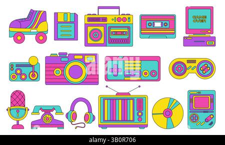 Retro Icon Set 80s 90s groovy pop art console d'arcade groovy culture colorée de jeu vidéo Illustration de Vecteur