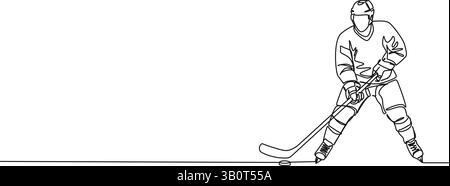 dessin en ligne simple continu d'un joueur de hockey sur glace, illustration vectorielle d'art au trait Illustration de Vecteur