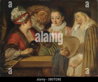 Comédiens de la Comédie-française,[note 1] aussi traditionnellement connu sous le nom de Coquettes (les Coquettes ; de Coquettes qui pour voir), est une huile sur panneau peinte au Musée de l'Ermitage, Saint-Pétersbourg, par l'artiste rococo français Antoine Watteau (1684-1721). Banque D'Images