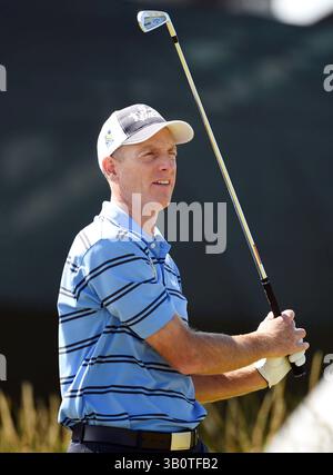 17 juillet 2014 ; Wirral, Merseyside, GBR ; Jim Furyk a fait un départ sur le 13e trou lors de sa première manche au 143e championnat Open au Royal Liverpool Golf Club. Banque D'Images