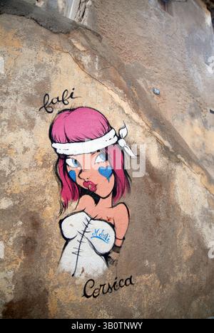27 juin 2018 - Calvi, Corse, France - image détaillée des bâtiments de la Citadelle / Château. Calvi, Corse (Corse), France avec une peinture grafitti, Banque D'Images