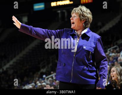 29 janvier 2011 : l'entraîneur-chef Deb Patterson des Wildcats de l'État du Kansas appelle son équipe contre les Jayhawks du Kansas pendant la deuxième mi-temps au Bramlage Coliseum de Manhattan, au Kansas. L'État du Kansas a battu le Kansas 65-60.(image crédit : © Peter Aiken/Cal Sport Media/ZUMAPRESS.com) Banque D'Images