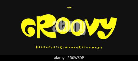 Groovy font avec des lettres spirituelles, Funky Retro Letters, 70s style Alphabet pour Happy Vibes Design, musique Poster font, titres créatifs, impression colorée Illustration de Vecteur
