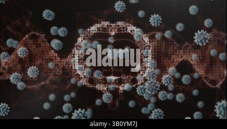 Image des cellules covid 19 et du brin d'adn et du cerveau humain Banque D'Images