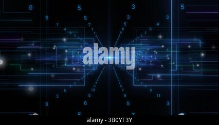 Image d'oscilloscopes scannant et traitant des données avec codage binaire sur fond noir Banque D'Images