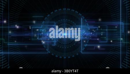 Image d'oscilloscopes scannant et traitant des données avec codage binaire sur fond noir Banque D'Images