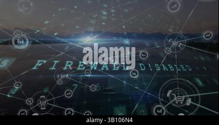 Illustration d'un texte d'avertissement et d'un réseau de connexions en mode paysage Banque D'Images