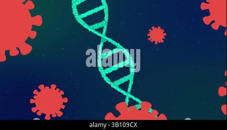 Image de cellules covid 19 en mouvement et de filature de brins d'adn Banque D'Images