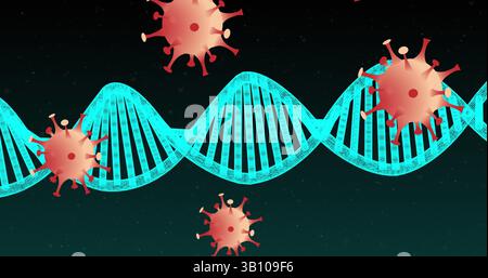 Image de cellules covid 19 en mouvement et de filature de brins d'adn Banque D'Images
