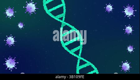 Image de cellules covid 19 en mouvement et de filature de brins d'adn Banque D'Images