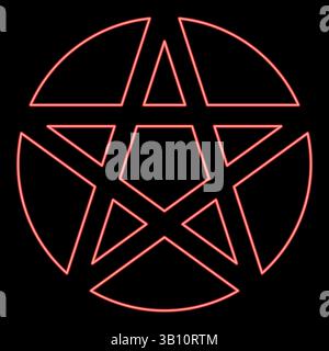 Néon pentakl Neopagan Wicca Pentacle Neo paganisme signe étoile à cinq branches en cercle à l'intérieur rond Pentagram symbole magique rouge illustration vectorielle de couleur Illustration de Vecteur