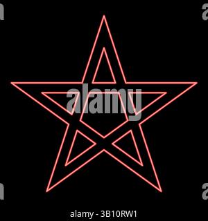 Néon pentagramme Neo paganisme signe cinq pointes étoile rouge couleur vecteur illustration image plat style lumière Illustration de Vecteur