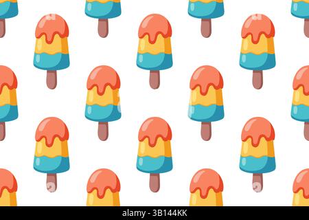 Motif de crème glacée d'été sans couture. Vecteur de dessin animé popsicles colorées sur fond Illustration de Vecteur