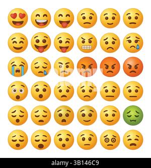 Ensemble d'émoticônes emoji, isolé sur fond blanc Illustration de Vecteur