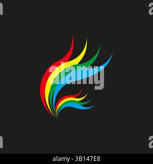 Forme de flamme de couleur. Icône abstraite arc-en-ciel. Tourbillon de spectre lumineux. Vecteur fond sombre. Illustration de Vecteur