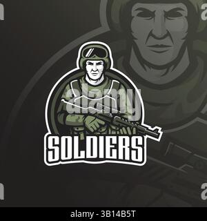 conception de logo de mascotte vecteur soldat avec style de concept d'illustration moderne pour l'impression de badge, d'emblème et de t-shirt. Illustration de Vecteur