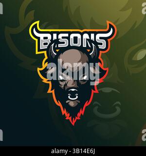 vecteur de conception de logo de mascotte de bison avec style de concept d'illustration moderne pour l'impression de badge, d'emblème et de t-shirt. illustration de bison tête en colère. Illustration de Vecteur