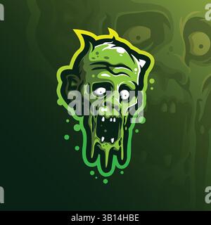 vecteur de conception de logo de mascotte zombie avec un style de concept d'illustration moderne pour l'impression de badge, d'emblème et de t-shirt. illustration de zombie de tête en colère. Illustration de Vecteur