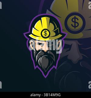 vecteur de conception de logo de mascotte miner avec un style de concept d'illustration moderne pour l'impression de badge, d'emblème et de t-shirt. illustration de la tête de mineur. Illustration de Vecteur