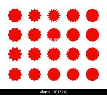 Jeu d'icônes d'autocollant de badge rouge. Étiquettes vierges pour certificats, promotions, remises et récompenses. Illustration de Vecteur
