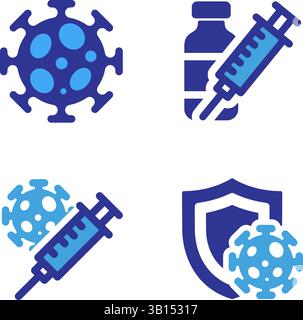 Illustration vectorielle d'icône de vaccin viral représentant le concept d'immunisation avec seringue et aiguille symbolisant la protection des soins de santé contre la maladie outbr Illustration de Vecteur