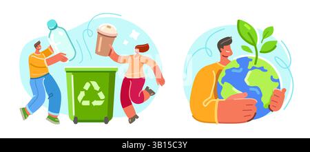 Protéger et prendre soin de l'environnement. Concept de sensibilisation à l'écologie et de durabilité Illustration de Vecteur