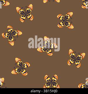 Papillons décoratifs de style folklorique brun Illustration de Vecteur