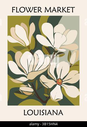 Affiche de marché aux fleurs avec des fleurs de l'État de Louisiane Illustration de Vecteur