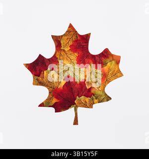 Composition d'automne avec des feuilles d'automne colorées visibles à travers un espace en forme de feuille. Concept minimal. Esthétique de l'automne. Parfait pour les thèmes d'automne. Banque D'Images