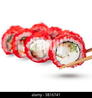 tobiko roulé à sushi avec fromage à la crème et thon Banque D'Images