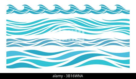 Ensemble décoratif de lignes de vagues océaniques Illustration de Vecteur