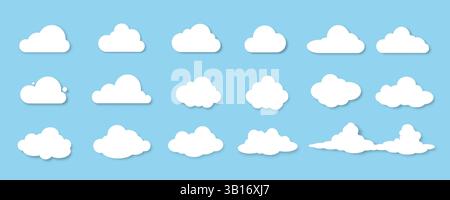 Un ensemble de nuages blancs sur un fond bleu. Eléments de conception pour les prévisions météorologiques. Illustration de Vecteur