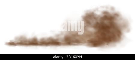Nuage de sable. Nuage de poussière, tempête de sable du désert, pulvérisation de poudre brune, nuage de fumée avec des particules volant dans le vent, terre sale répandue. Texture vectorielle sur fond transparent. Illustration de Vecteur