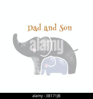 Papa et fils éléphant illustration de personnage de dessin animé Banque D'Images