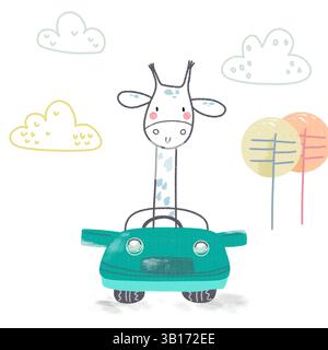 Jolie girafe allant illustration de vacances. Élément pour enfants cartes motif anniversaire. art mural et imprimé mural pour les enfants Banque D'Images