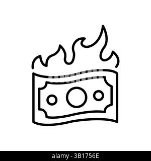 Icône de ligne de facture d'argent brûlante. signe de style linéaire pour le concept mobile et la conception web. Icône de vecteur de contour de gravure de papier-monnaie. Symbole, illustration du logo. VE Illustration de Vecteur