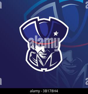 vecteur de conception de logo de mascotte patriot avec style de concept d'illustration moderne pour l'impression de badge, d'emblème et de t-shirt. illustration de la tête patriot. Illustration de Vecteur