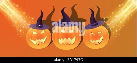 Citrouille d'Halloween sur un spot light, peut être utilisé dans la bannière d'Halloween, affiche de vente, invitation, flyer de marché de vente en ligne, publicité, Illustration de Vecteur