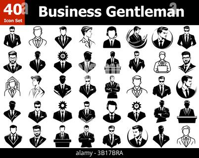 40 Business Gentleman Icons – logo vectoriel masculin professionnel défini dans le style noir Illustration de Vecteur