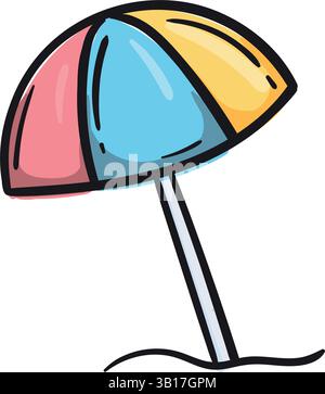 Parasol de plage. Accessoires pour la mer et le repos. Illustration vectorielle pour autocollant d'impression, icône. Esquisse simple isolée sur fond blanc Illustration de Vecteur