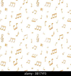 Aquarelle jaune doré notes de musique sans couture motif isolé fond. Illustration de symboles musicaux peints à la main pour le programme de concert, stat premium Banque D'Images