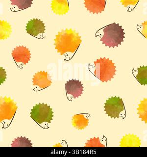 Modèle d'automne sans couture avec hérissons abstraits colorés comme des feuilles d'automne Illustration de Vecteur