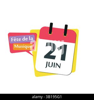 français 21 juin date calendrier journée mondiale de la musique française Illustration de Vecteur