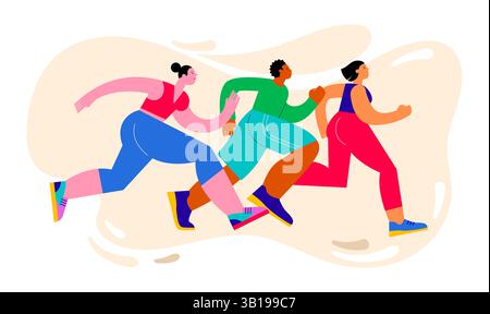 Figurines de coureurs abstraites. Illustration colorée d'un groupe de personnes, hommes et femmes, marathon en cours d'exécution ensemble Illustration de Vecteur