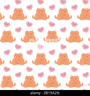 Motif sans couture avec chat kawaii mignon et coeur. Personnages de dessins animés. Illustration de Vecteur